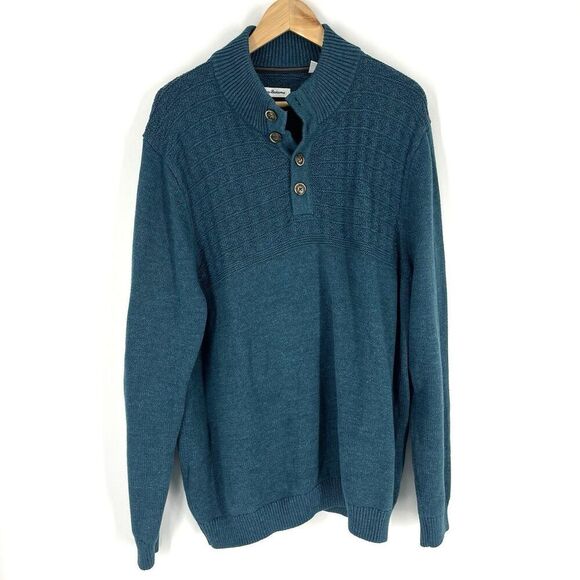 Tommy Bahama Sweater Size XL Mens Seaway Teal Sorrento Beach Button Mock Henley - Picture 1 of 8